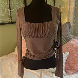 Mixed Threads Chic Taupe Women's Blouse with Ruched Design New With Tags Size M